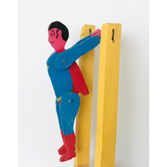 Vintage Handmade Wooden Flip Toy Artisan Folk Art Superhero Character Toy - Picture 2 of 11
